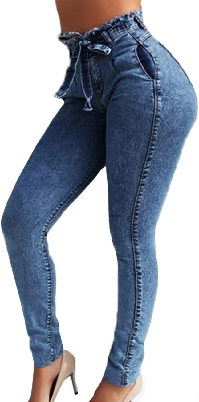 Sexyshine Women's High Waisted Skinny Destroyed Ripped Hole Denim Pants Long Stretch Pencil Jeans