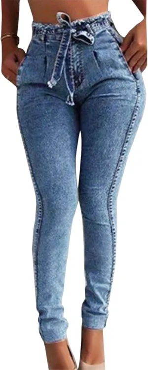 Sexyshine Women's High Waisted Skinny Destroyed Ripped Hole Denim Pants Long Stretch Pencil Jeans