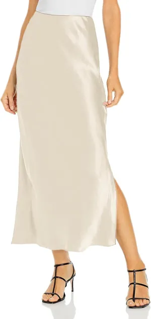 Sheface Women's Satin Silk Side Split Maxi Skirt Hidden Elasticized Waistband Flared A Line Elegant Long Skirts