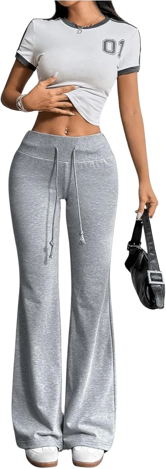 SHENHE Women's Drawstring Waist Bell Bottom Flare Leg Sweatpants Sports Causal Pants