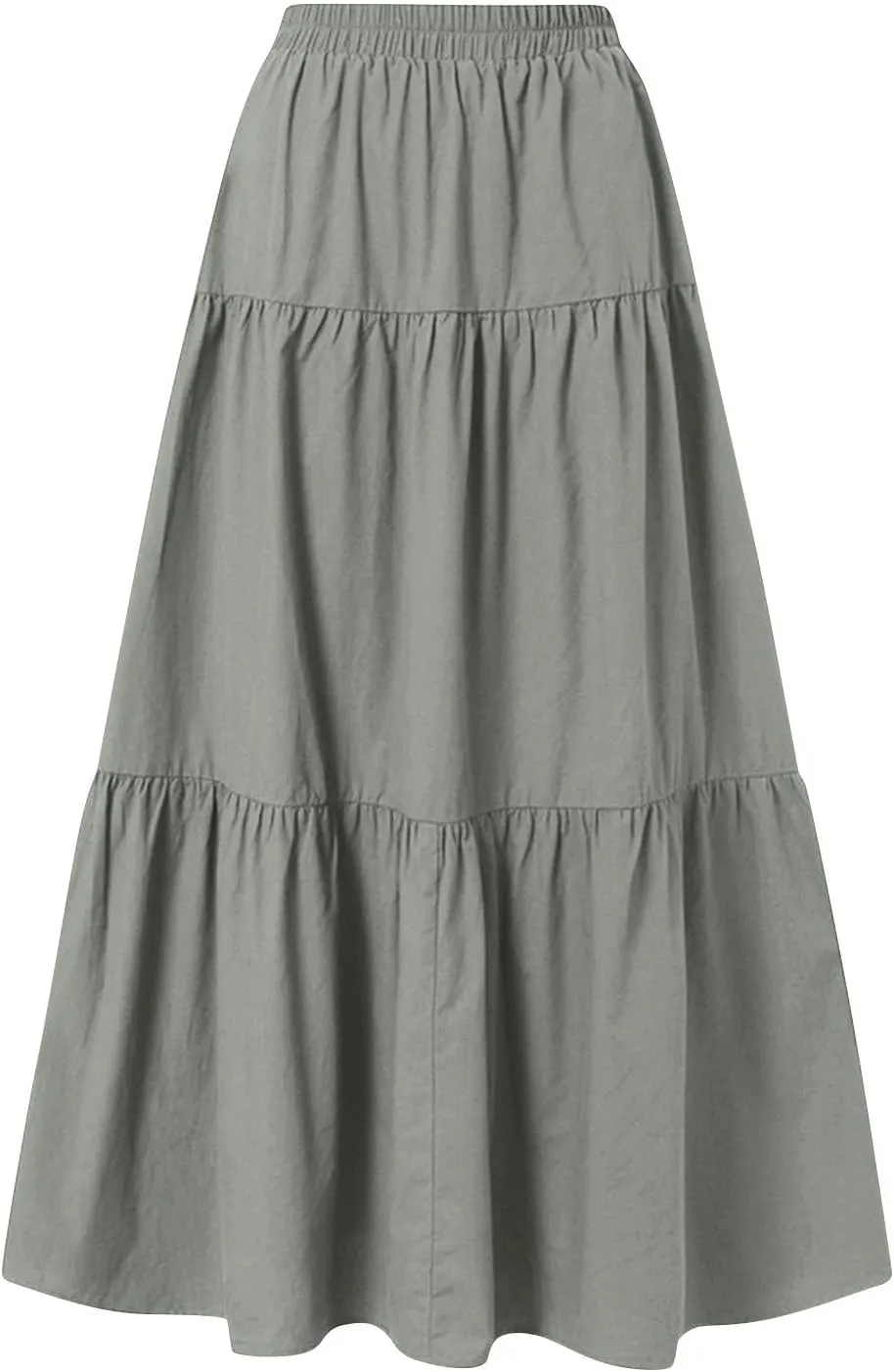 Skirts for Women Midi Length Elastic Tie Waist Swing Tiered A-Line Flowy Pleated Boho Beach Vacation Long Skirt Dress
