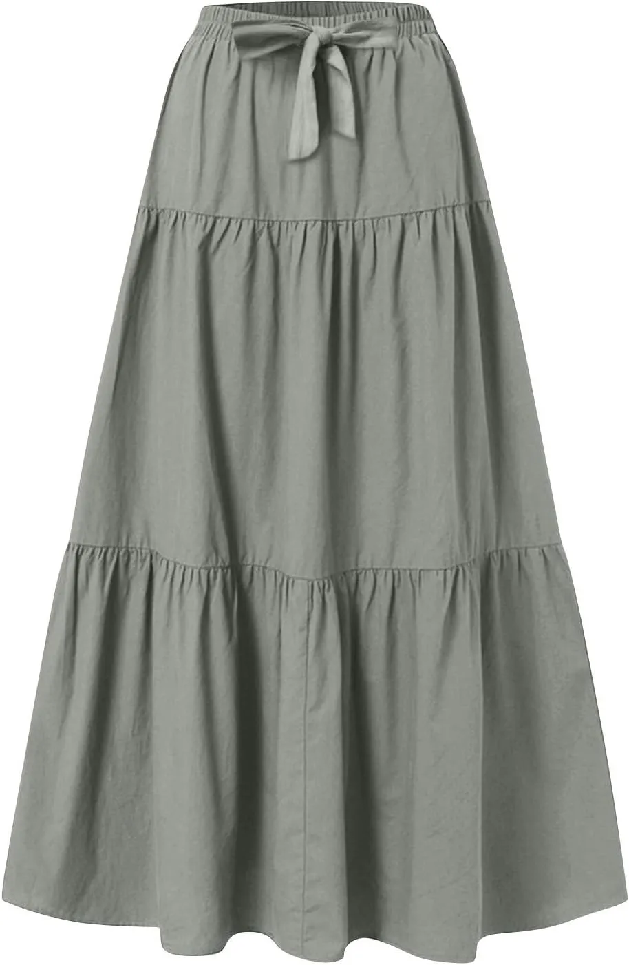 Skirts for Women Midi Length Elastic Tie Waist Swing Tiered A-Line Flowy Pleated Boho Beach Vacation Long Skirt Dress