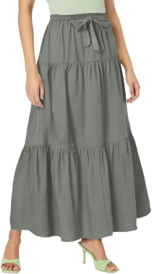 Skirts for Women Midi Length Elastic Tie Waist Swing Tiered A-Line Flowy Pleated Boho Beach Vacation Long Skirt Dress