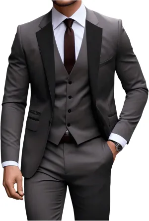 SOLY HUX Men's 2 Piece Suit Long Sleeve Button Blazer Suit Jacket and Pants Business Wedding Set