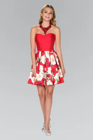 Strapleess sweetheart neckline red floral homecoming dress GLS #gs2385