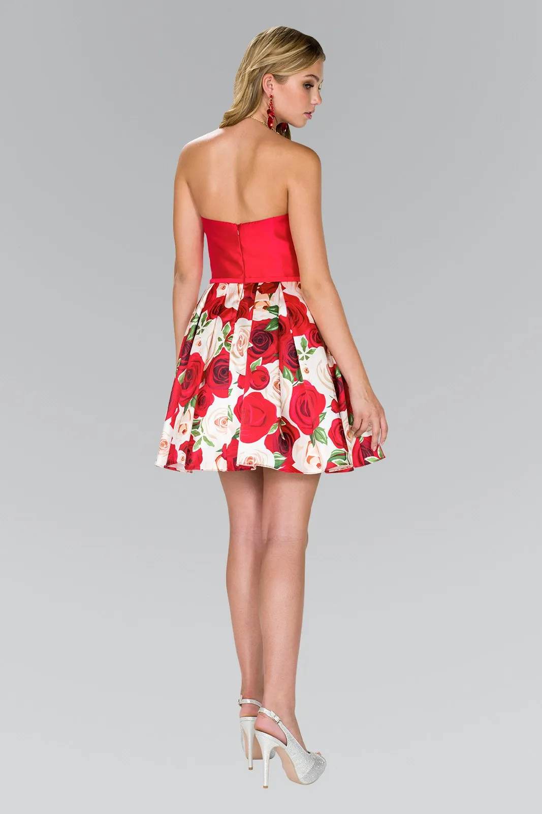 Strapleess sweetheart neckline red floral homecoming dress GLS #gs2385