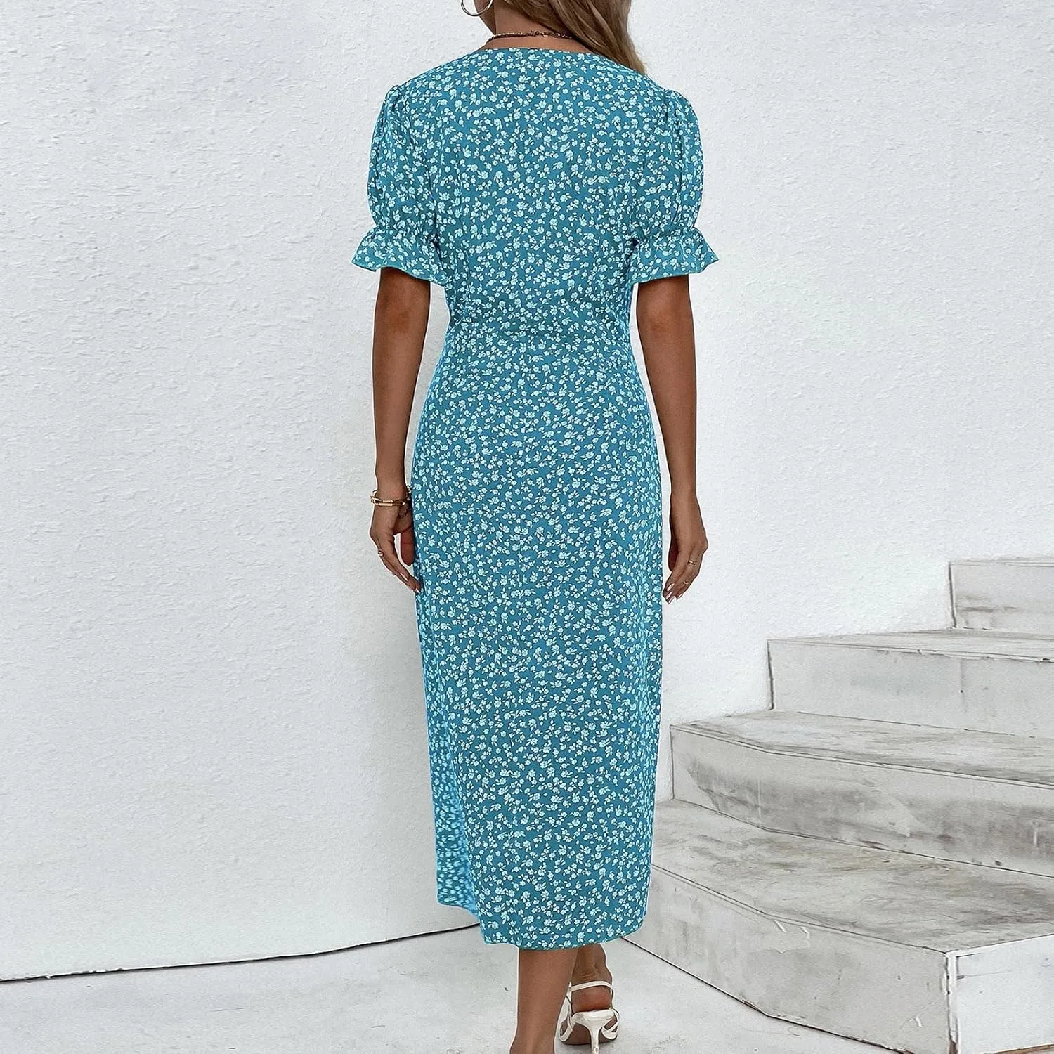 Summer Dresses for Women 2024 Quinceanera Dresses Floral O-Neck Plus Size Wedding Holiday Short Sleeve Maxi Dress