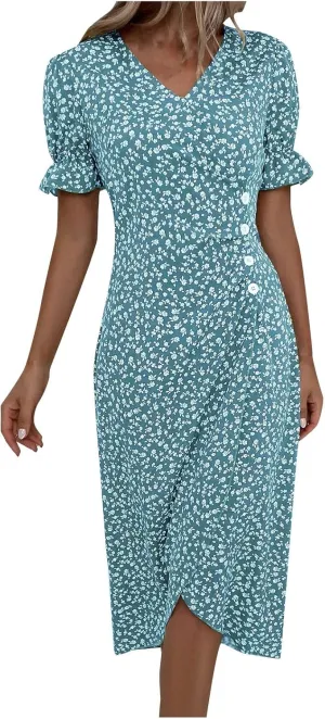 Summer Dresses for Women 2024 Quinceanera Dresses Floral O-Neck Plus Size Wedding Holiday Short Sleeve Maxi Dress