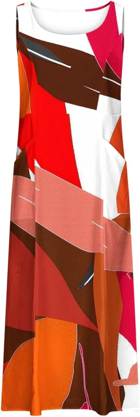 Summer Dresses for Women 2025 Cotton Linen Maxi Tank Dress Fashion Floral Beach Sundresses Spring Boho Outfits with Pockets
