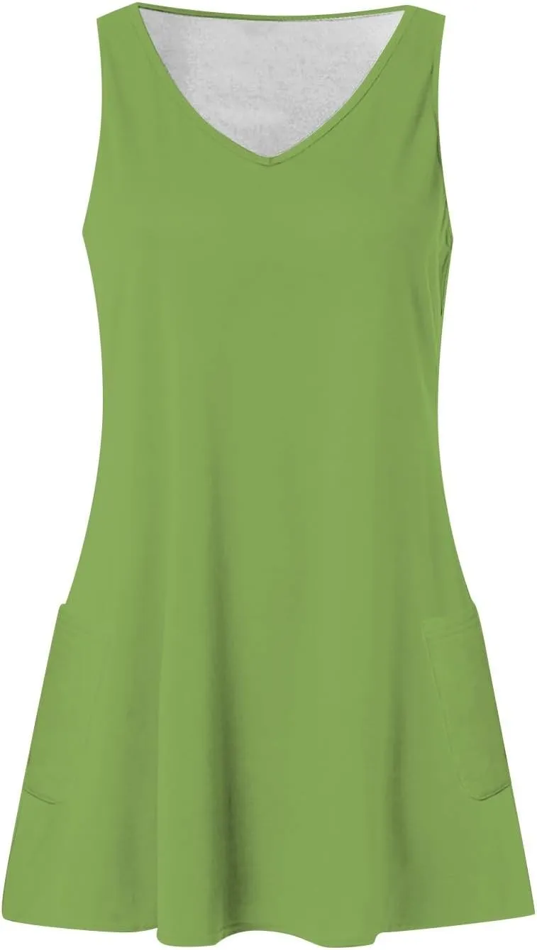 Summer Dresses for Women 2025 Vneck Sleeveless Tank Dress with Pockets Sundresses Boho Skirt Beach Vacation Clothes for Women