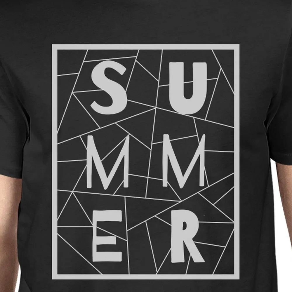 Summer Geometric Lettering Mens Black Tshirt Cotton Trendy Design