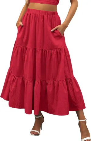 Summer Girls Skirt Ruffle Beach Dress Boho Pleated Swing with Pockets Elastic High Waist Skirts for Women 2023 Robe