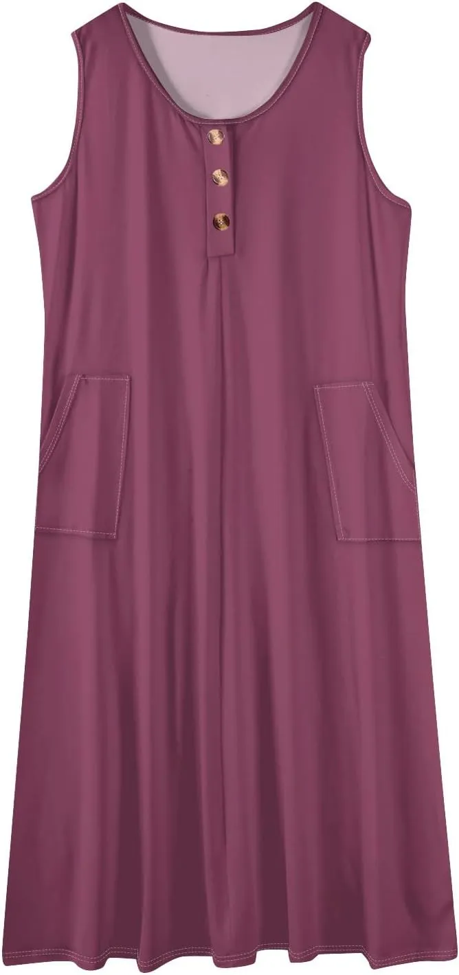 Sun Dresses for Women 2025 Vacation Summer Boho Beach Casual Empire Waist A-Line Midi Flowy Sundresses with Pockets