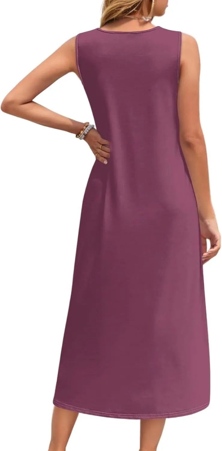 Sun Dresses for Women 2025 Vacation Summer Boho Beach Casual Empire Waist A-Line Midi Flowy Sundresses with Pockets