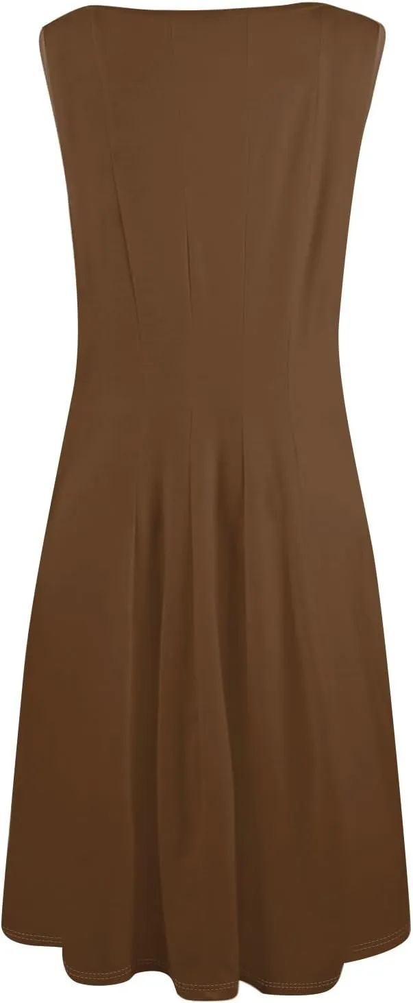 Sundresses for Women Sleeveless Tank Dress Casual Summer Flowy A Line Pleated Midi Dresses Sundress with Pockets