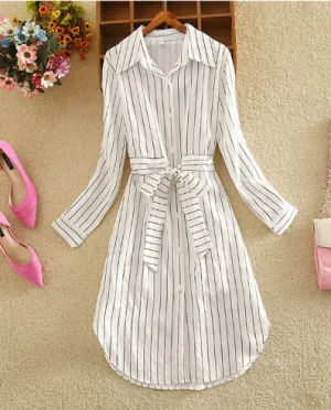 TastyHottie - Trendy Belted Striped Long Sleeve Dress