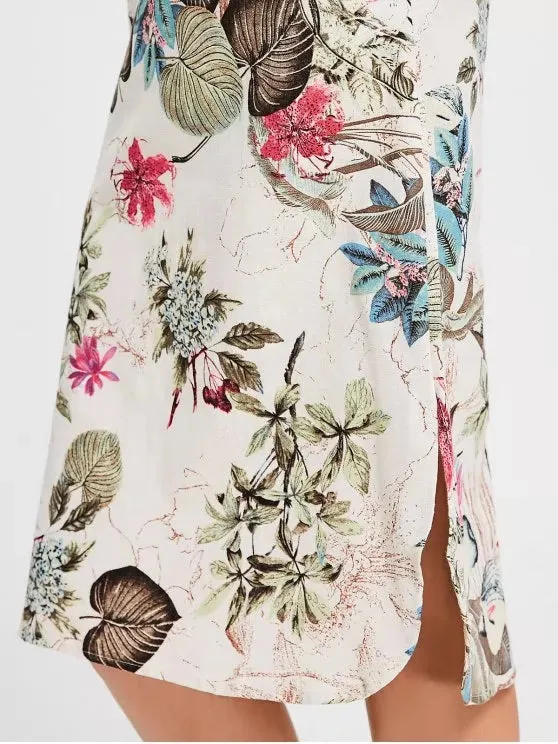 TastyHottie - Trendy Floral Print Long Sleeve Slit Dress