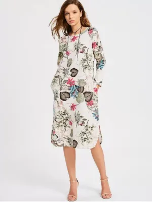 TastyHottie - Trendy Floral Print Long Sleeve Slit Dress