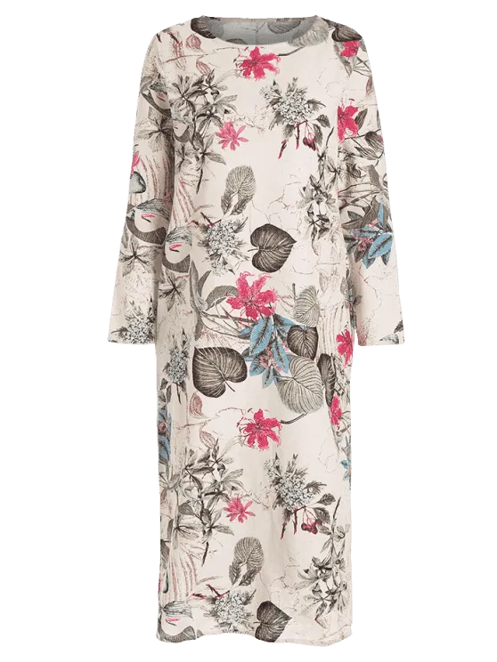 TastyHottie - Trendy Floral Print Long Sleeve Slit Dress