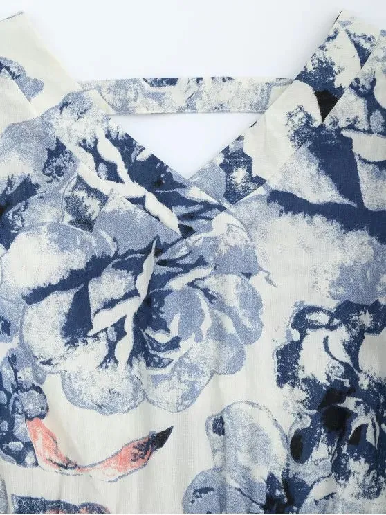 TastyHottie - Trendy Puff Sleeve Floral Print Cut Out Dress