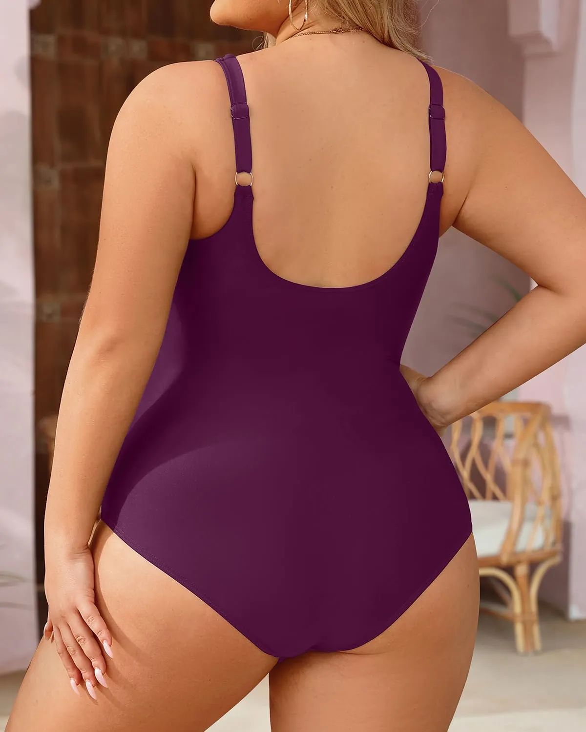 Tempt Me Women Plus Size One Piece Swimsuits Tummy Control Retro Bathing Suit Cross Front Swimwear