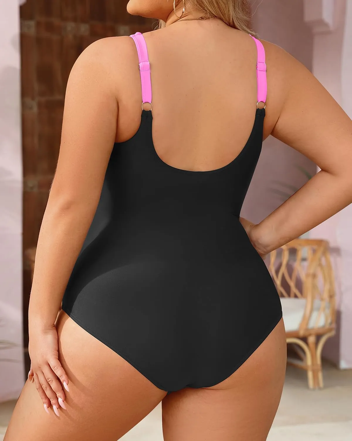 Tempt Me Women Plus Size One Piece Swimsuits Tummy Control Retro Bathing Suit Cross Front Swimwear