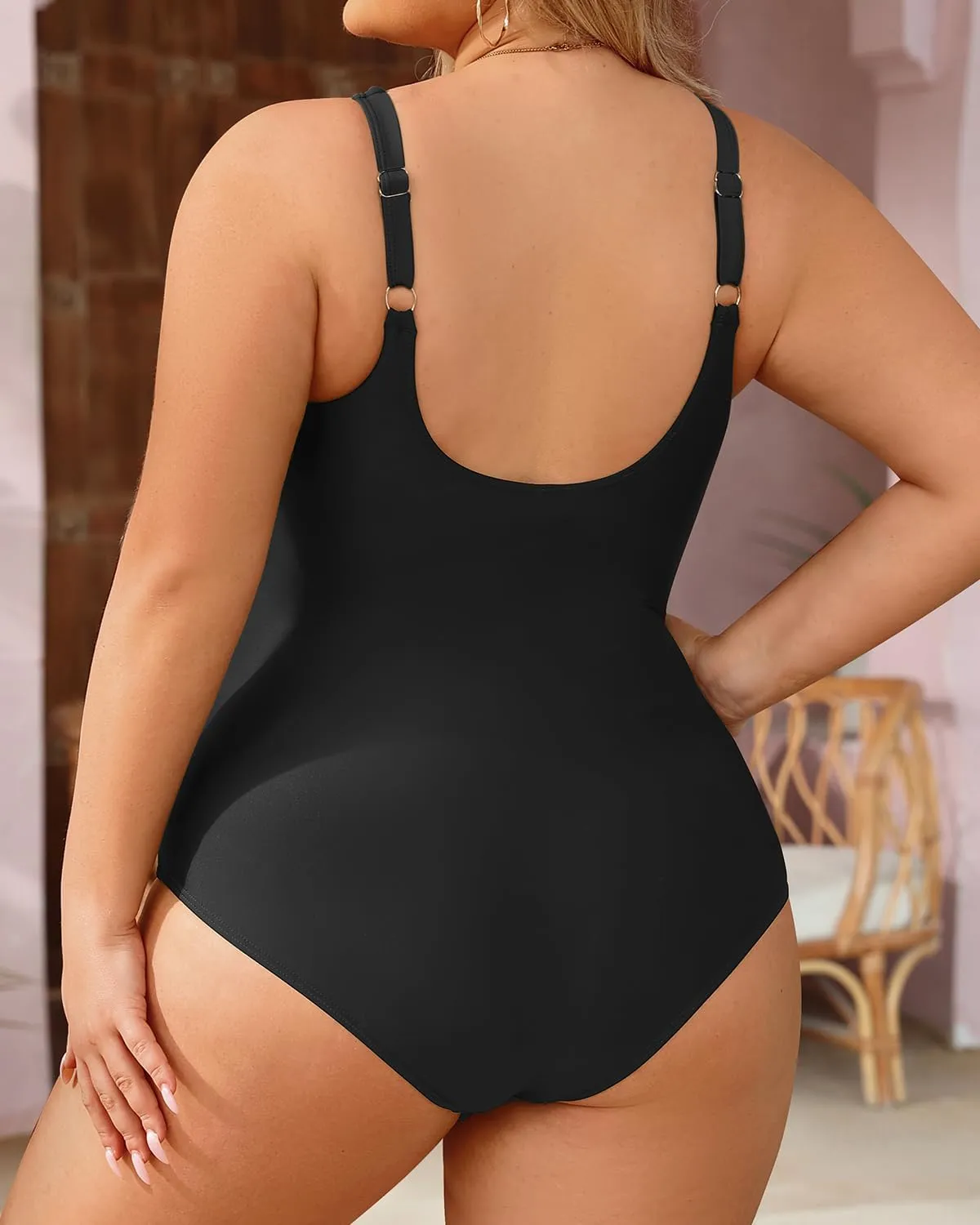 Tempt Me Women Plus Size One Piece Swimsuits Tummy Control Retro Bathing Suit Cross Front Swimwear