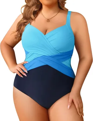 Tempt Me Women Plus Size One Piece Swimsuits Tummy Control Retro Bathing Suit Cross Front Swimwear