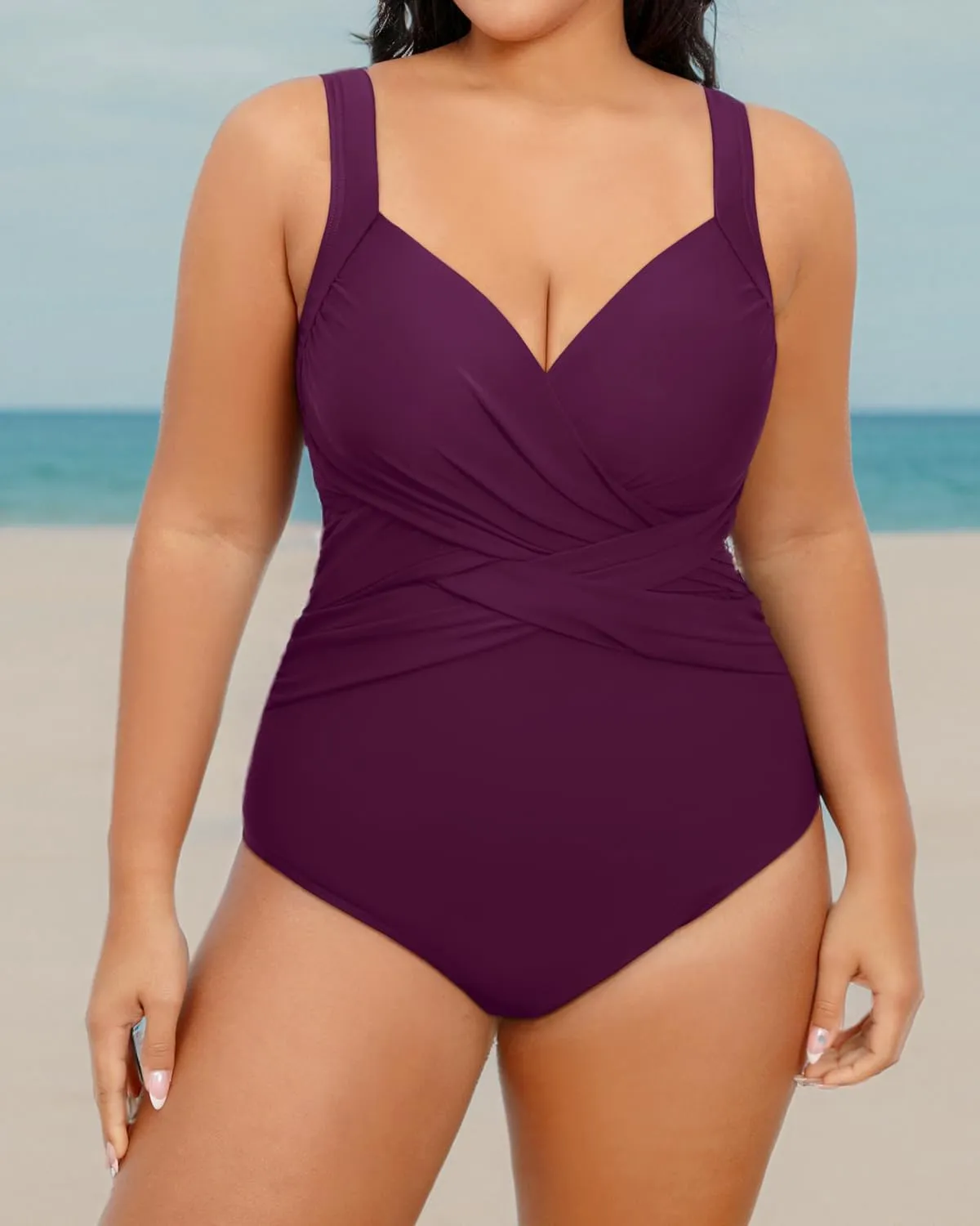 Tempt Me Women Plus Size One Piece Swimsuits Tummy Control Retro Bathing Suit Cross Front Swimwear