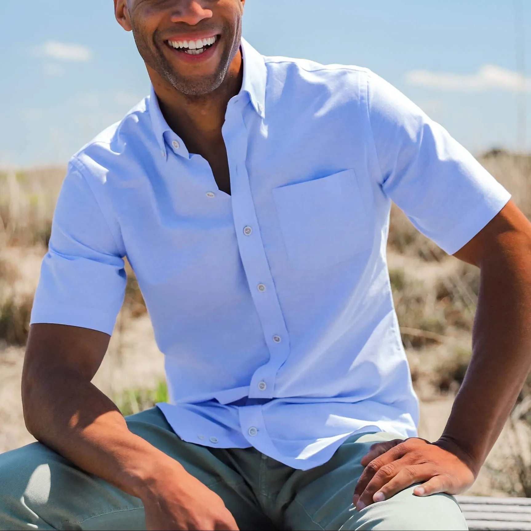 The Light Blue Short Sleeve Mayfield Oxford Custom Shirt
