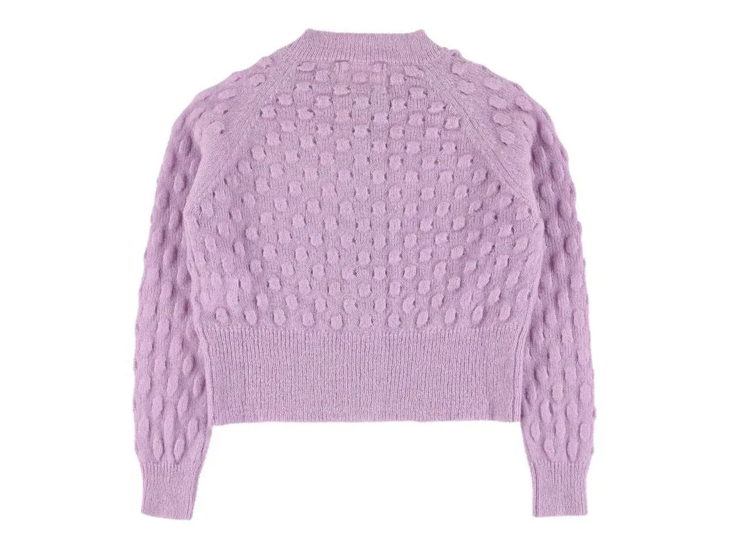 VERONA WAFFLE GIRLS CROPPED CARDIGAN - LILAC