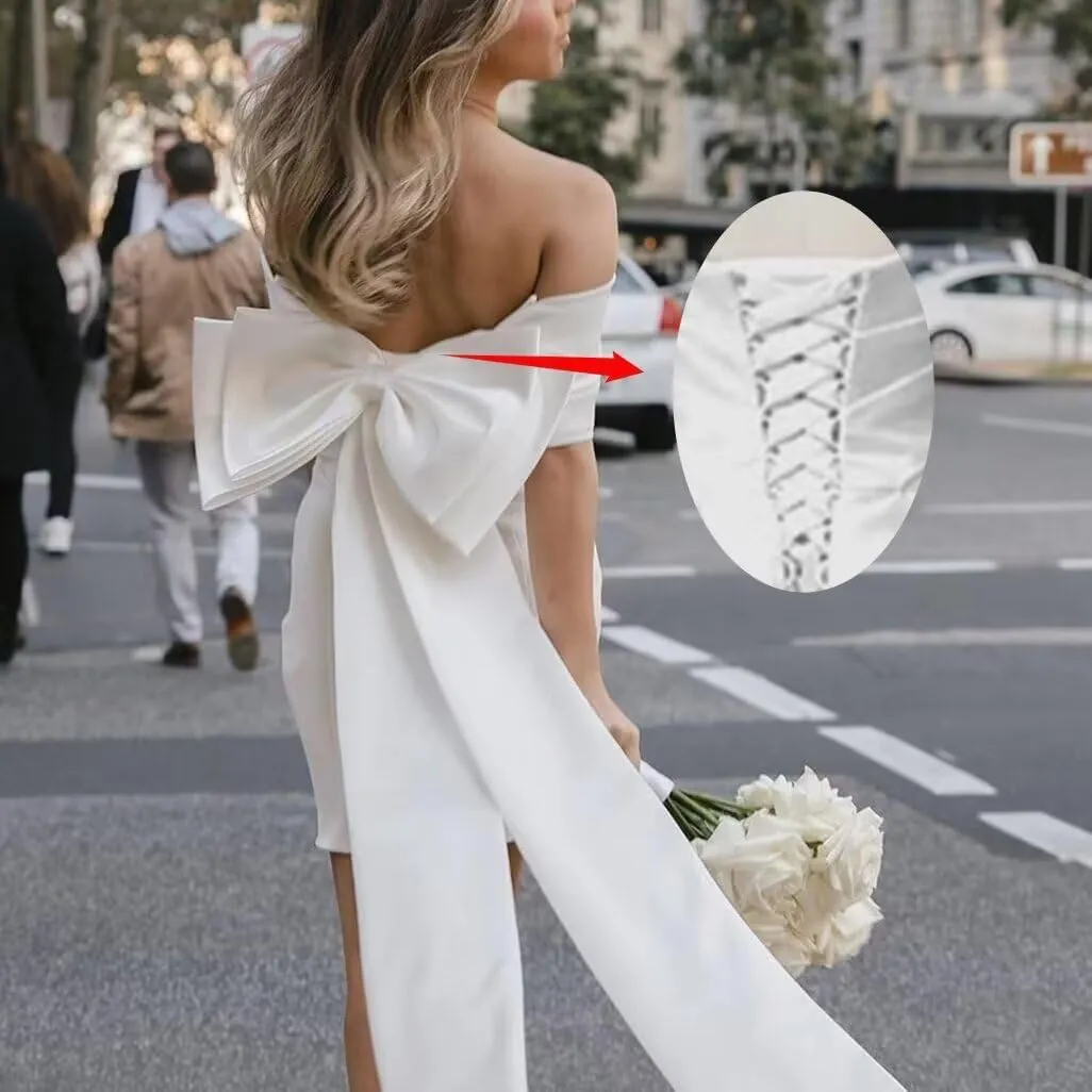 Wchecalino Short Wedding Dresses for Bride 2025 Simple Bridal Shower Dress Boho Mini Wedding Reception Gowns
