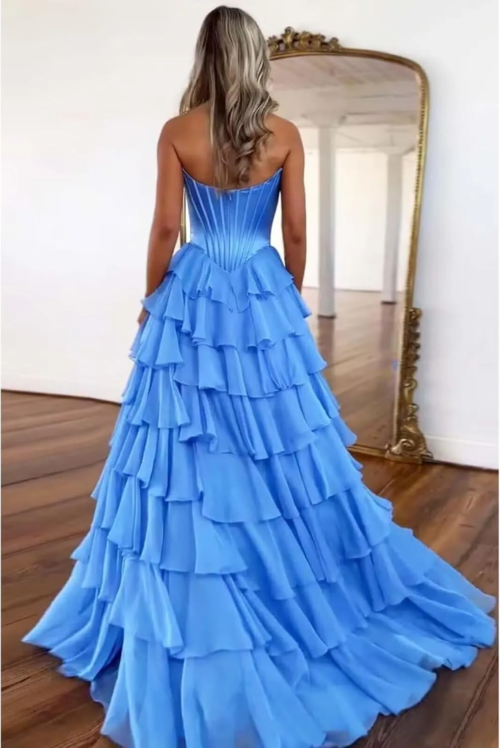 WIOJEIGO Satin Prom Dresses for Women Long 2025 with Slit Sweetheart Ball Gown Chiffon Ruffles Quinceanera Dresses