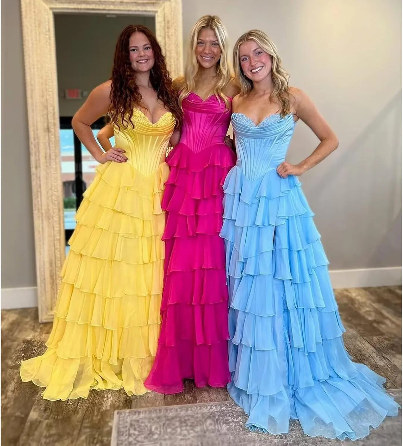 WIOJEIGO Satin Prom Dresses for Women Long 2025 with Slit Sweetheart Ball Gown Chiffon Ruffles Quinceanera Dresses