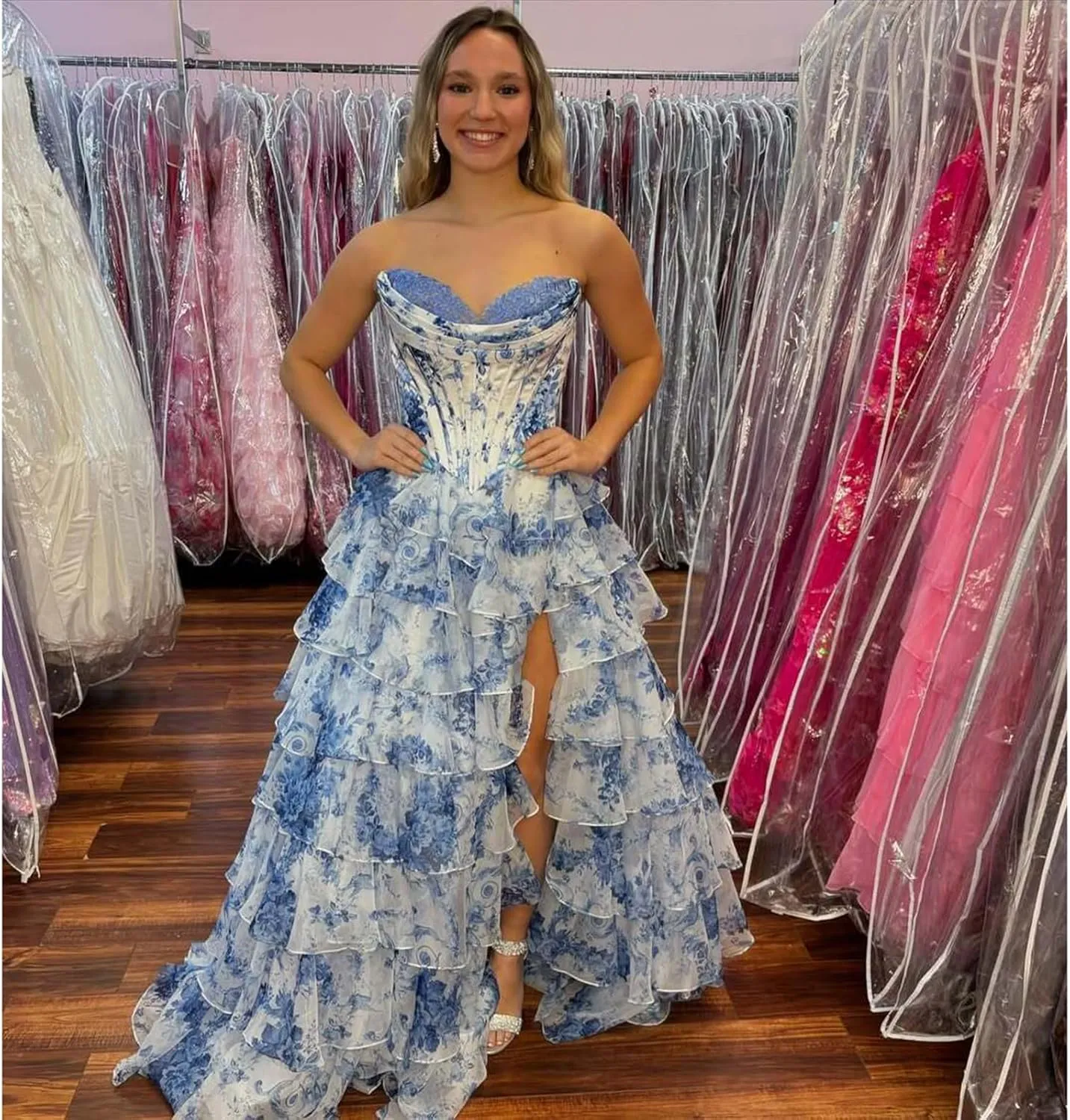 WIOJEIGO Satin Prom Dresses for Women Long 2025 with Slit Sweetheart Ball Gown Chiffon Ruffles Quinceanera Dresses