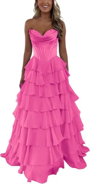 WIOJEIGO Satin Prom Dresses for Women Long 2025 with Slit Sweetheart Ball Gown Chiffon Ruffles Quinceanera Dresses