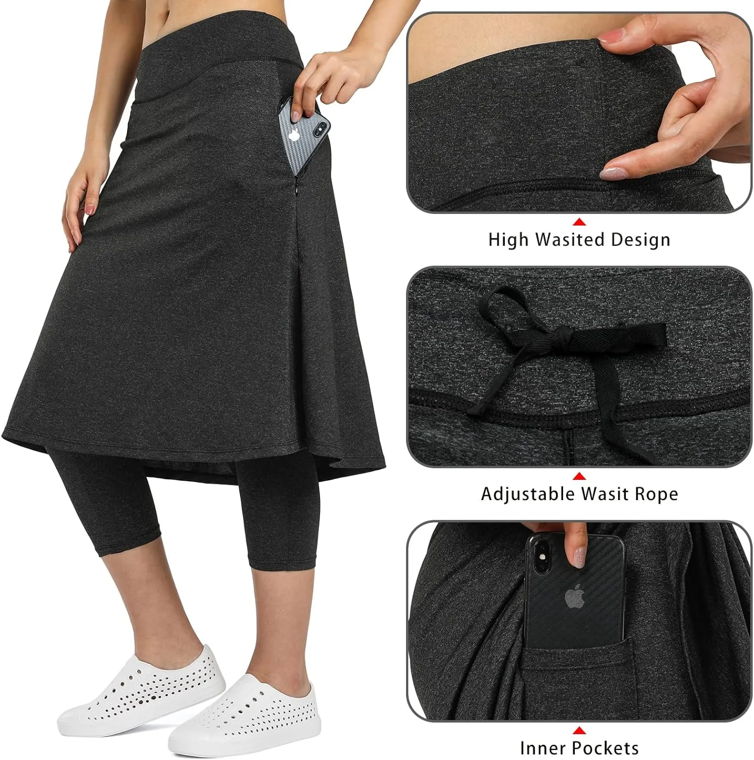 Women Athletic Knee Length Skirts with Leggings,Skorts Leggings&Skirted Capris Skorts for Women Yoga Pockets