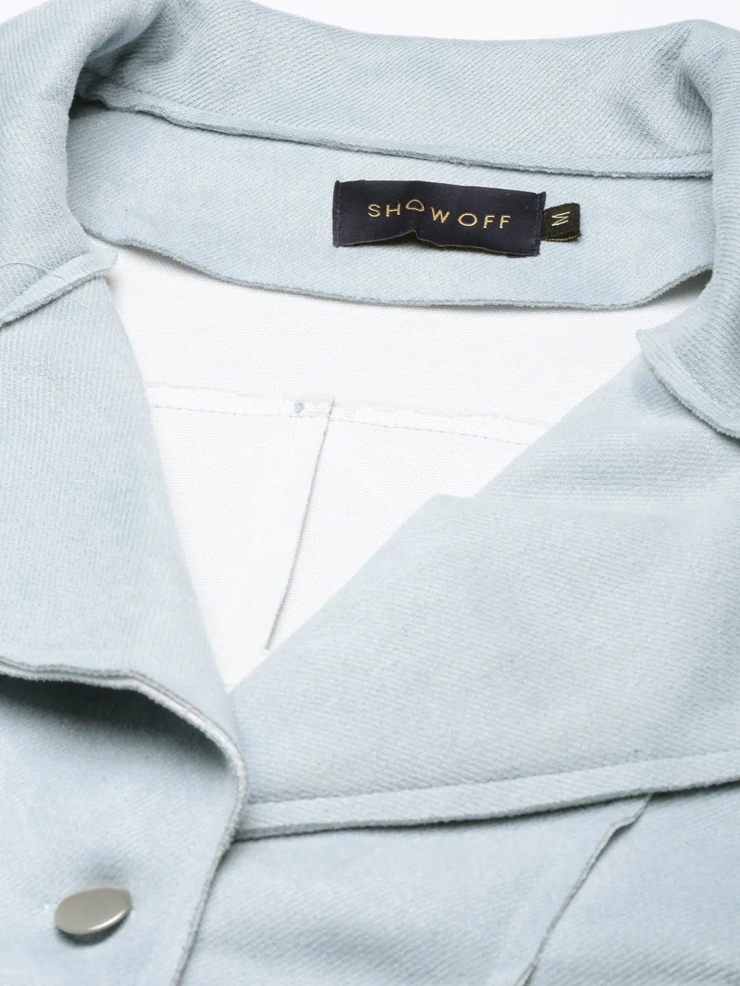 Women Blue Suede Crop Tailored Jacket