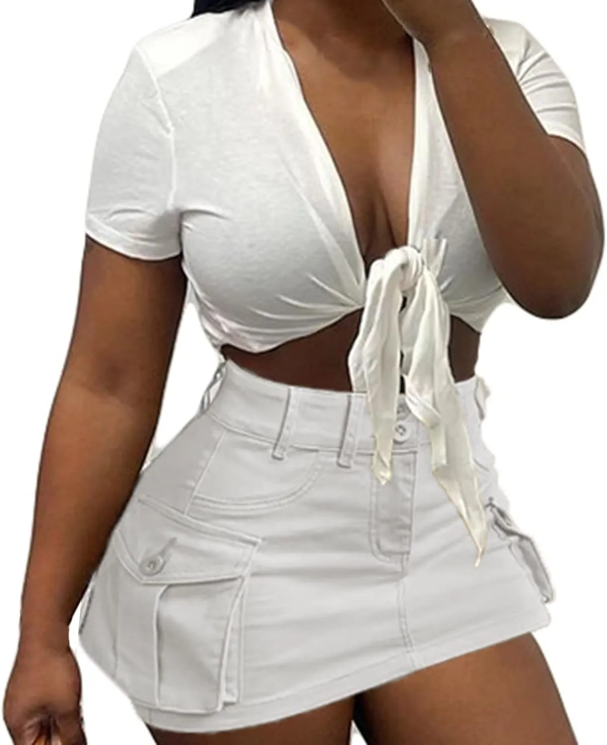 Women Cargo Midi Denim Skirt High Waisted Skirts Jean Skirt with Pockets Beach A Line Dress for Women's Novelty