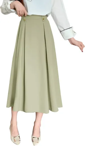 Women Fashion Casual Mid Length Suit Skirt A Line High Waisted Pleated Skirt Daily Long Leather Skirts for Women