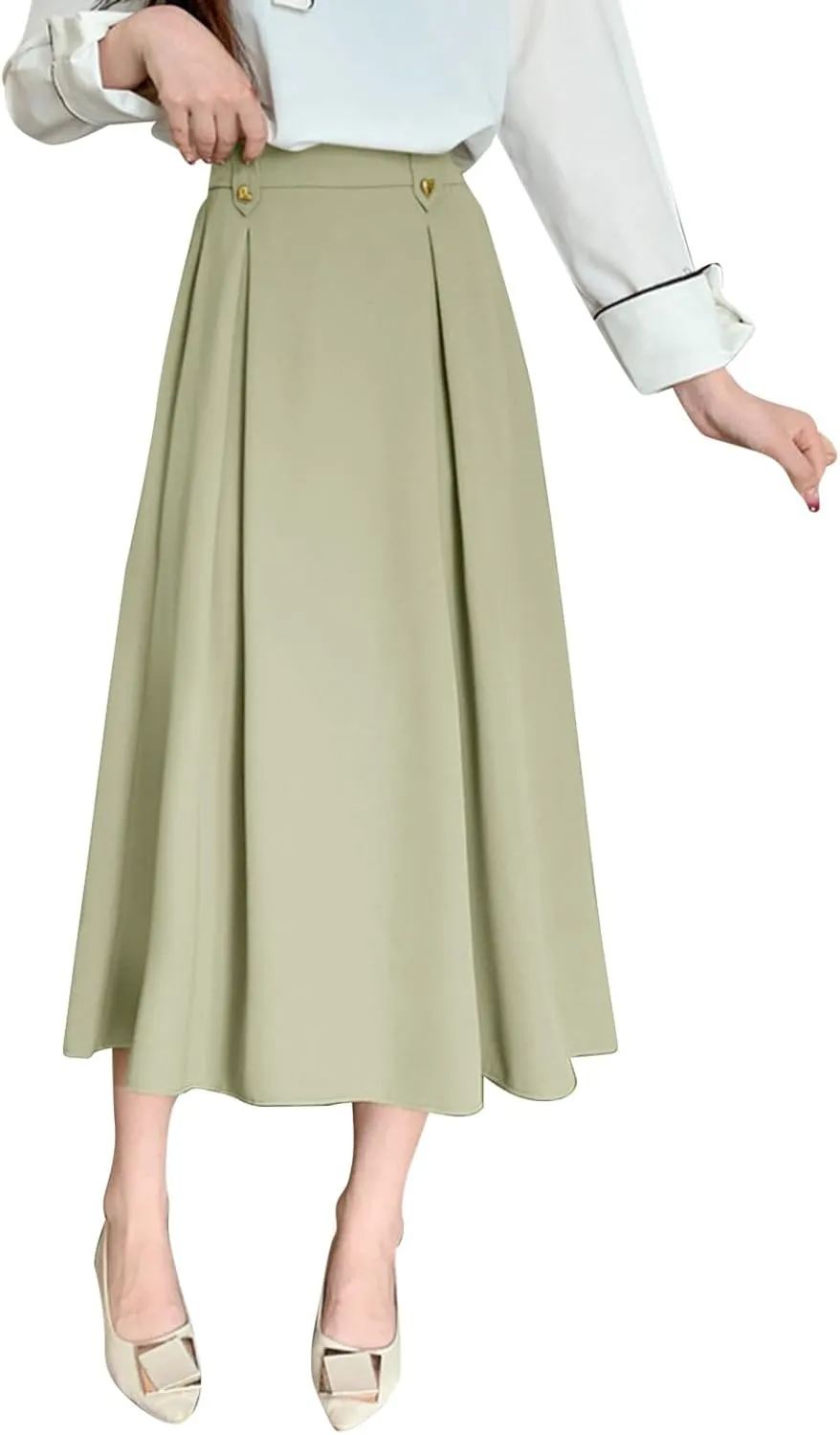Women Fashion Casual Mid Length Suit Skirt A Line High Waisted Pleated Skirt Daily Long Leather Skirts for Women