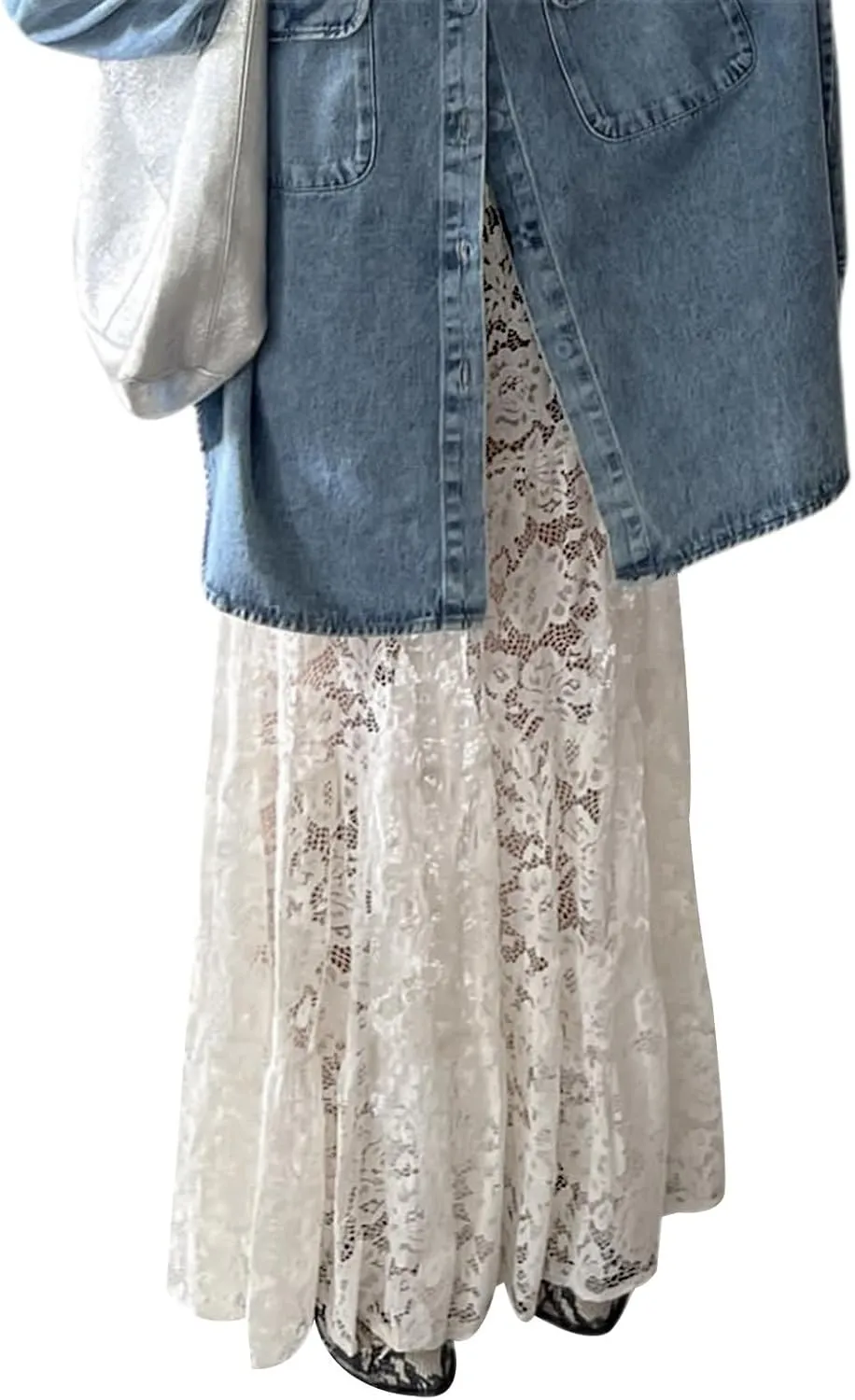 Women Lace Maxi Skirts Sexy Sheer Mesh Bodycon Long Skirts High Waist Summer Cover Up Beach Skirts