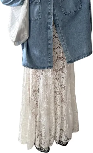 Women Lace Maxi Skirts Sexy Sheer Mesh Bodycon Long Skirts High Waist Summer Cover Up Beach Skirts