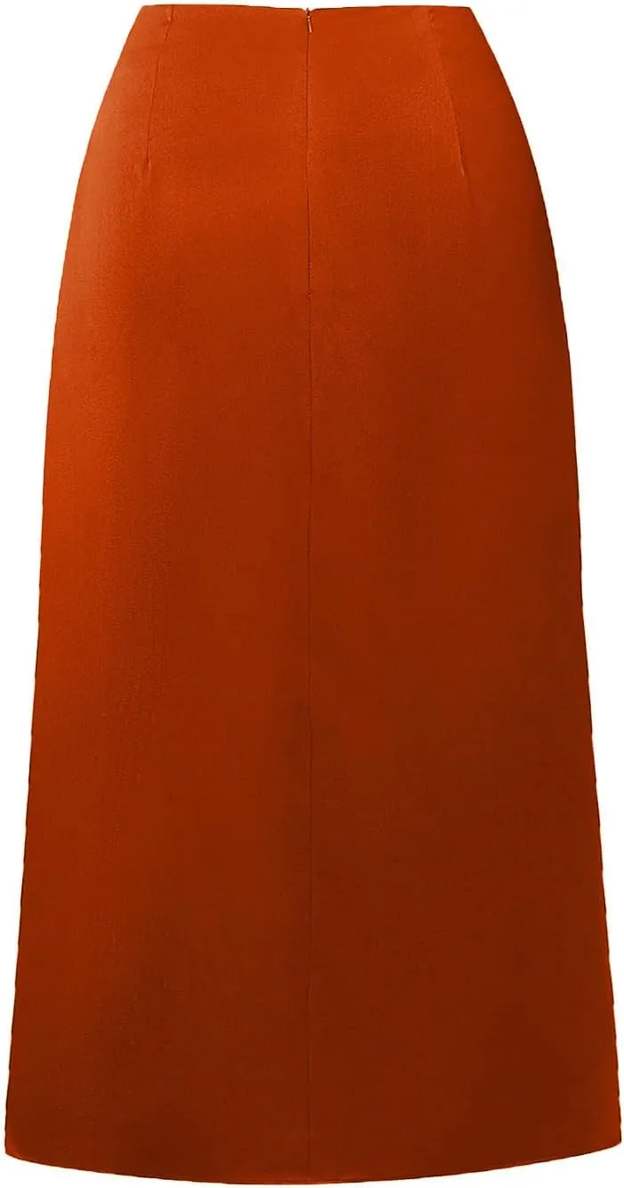 Women Silk Satin Maxi Skirt Trendy Asymmetrical Split Slit Ruched Bodycon Midi Skirt Elegant Party A-Line Wrap Skirt