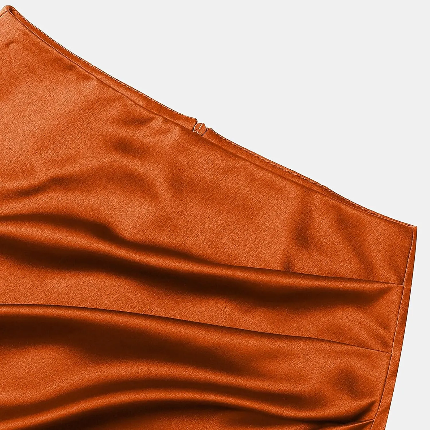 Women Silk Satin Maxi Skirt Trendy Asymmetrical Split Slit Ruched Bodycon Midi Skirt Elegant Party A-Line Wrap Skirt