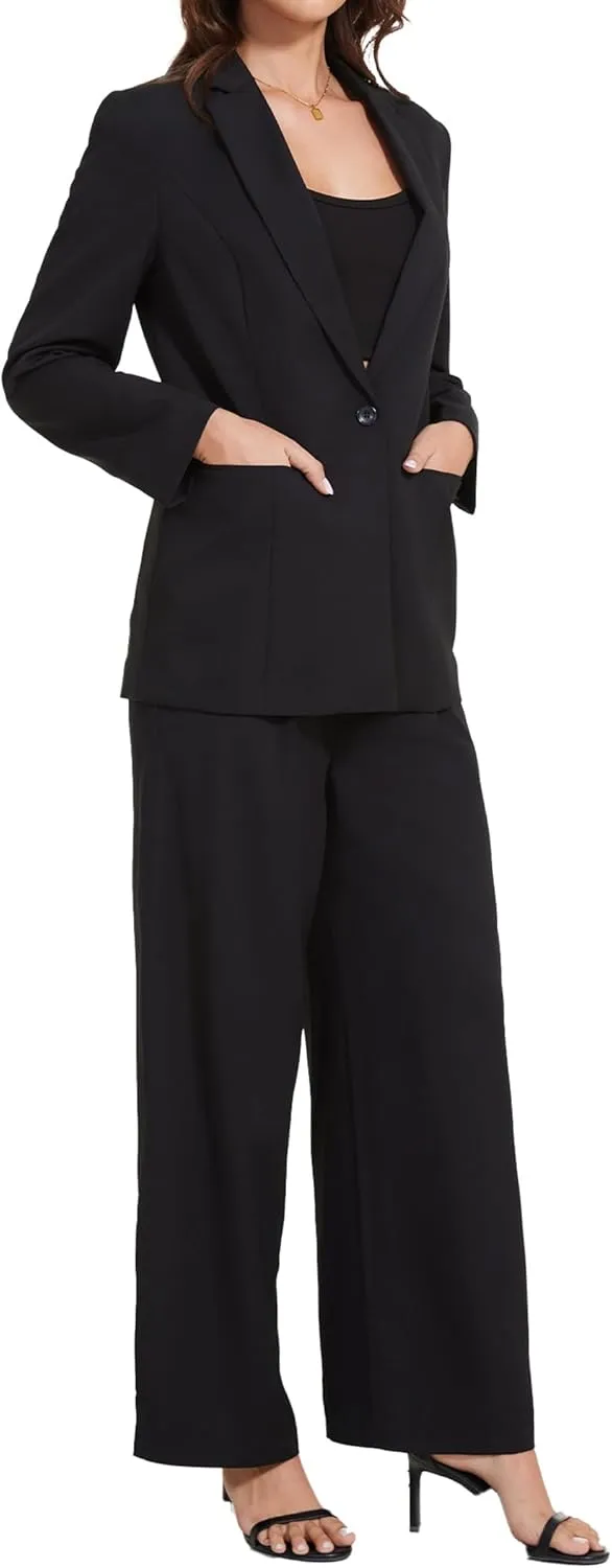 Women's 3 Piece Suit Business Casual One Button Blazer Camisole and Wide Leg Pants Set