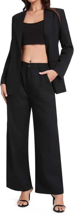 Women's 3 Piece Suit Business Casual One Button Blazer Camisole and Wide Leg Pants Set
