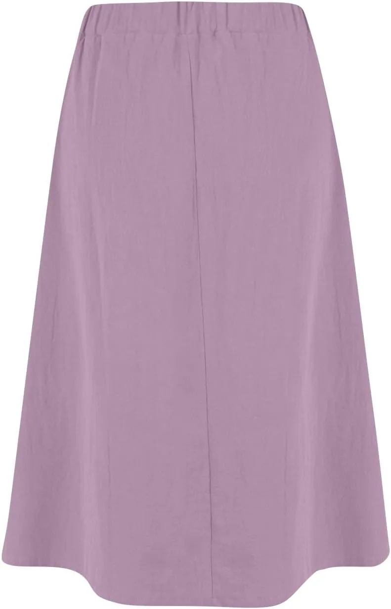 Womens A Line Midi Skirt Vintage Front Button Swing Skirts Summer High Waisted Pleated Midi Skirt with Pockets