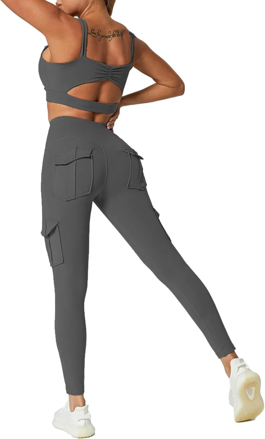 Women's Cargo Yoga Leggings with 4 Pockets High Waisted Tummy Control Stretch Workout Pants Gym Tights