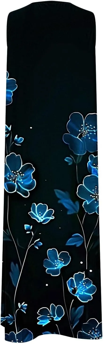Womens Casual Floral Print Midi Dress Button V Neck Sleeveless Tank Dresses Summer Flowy Boho Beach Party Sundress